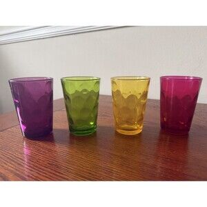 Pasabahce Opus Thumbprint Juice Glasses Set of 4 Multicolor 4” Tumblers 6 Oz